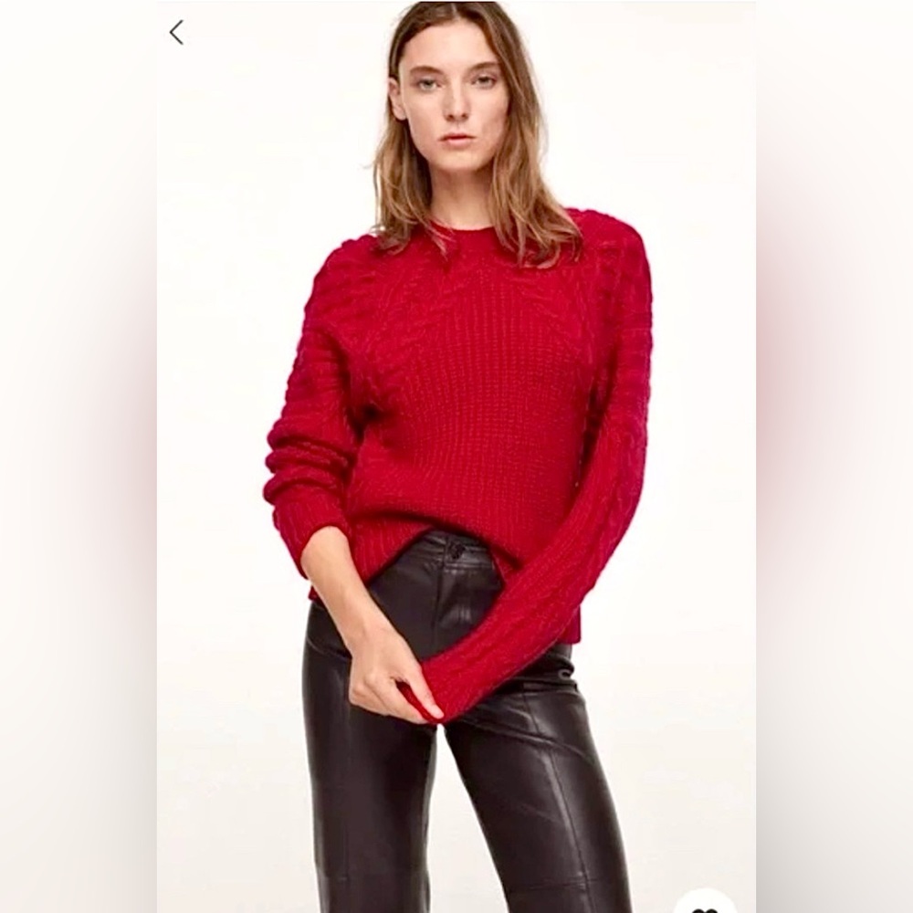 Mango Bold Red Cable-knit Crewneck Knit Sweater